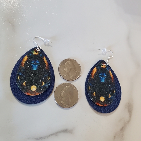 Wolf Moons Blue Faux Leather Teardrop Earrings - Picture 9 of 9
